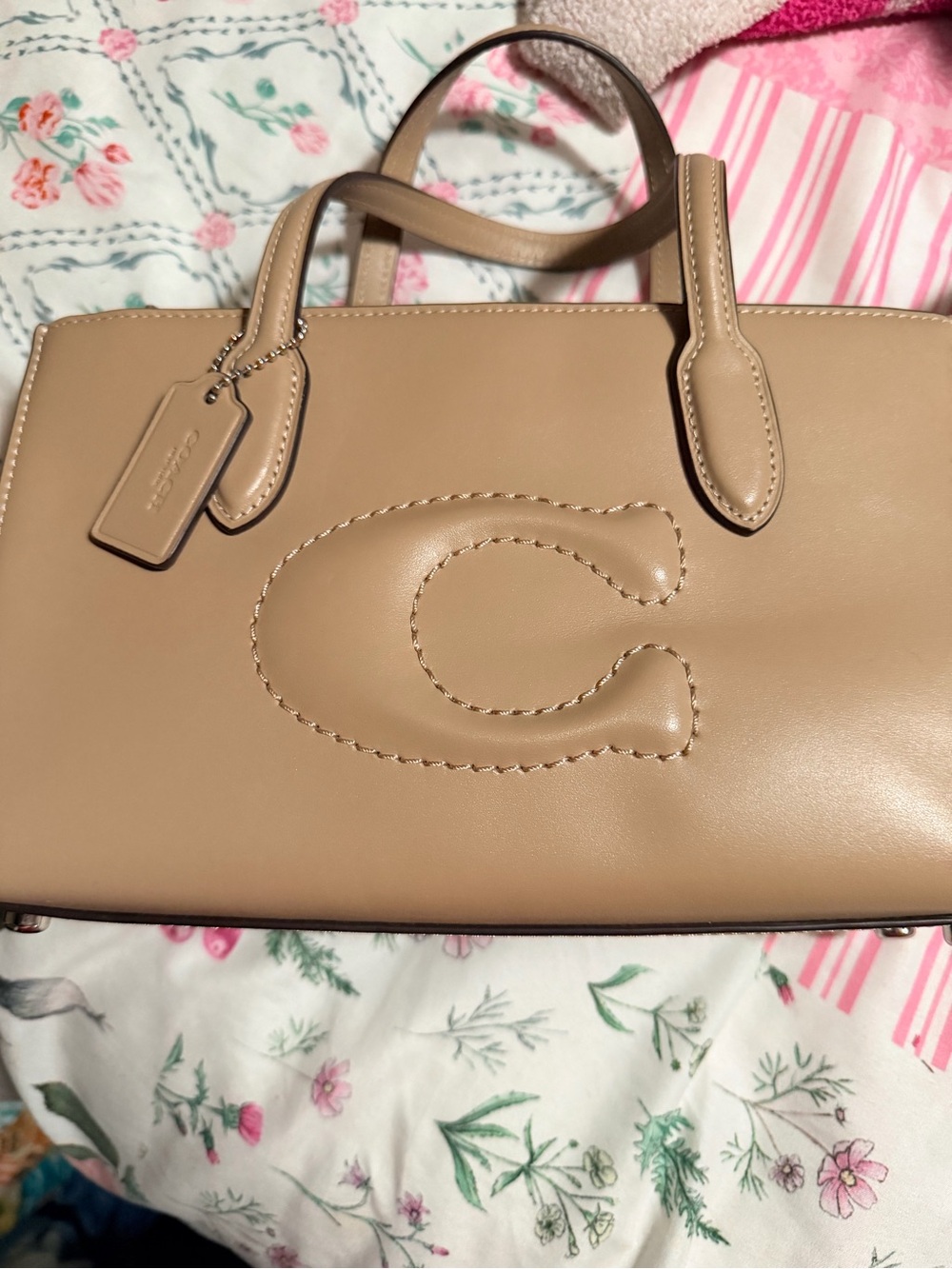 Coach Beige Leather Tote with Signature 'C' - Picture 1 of 4